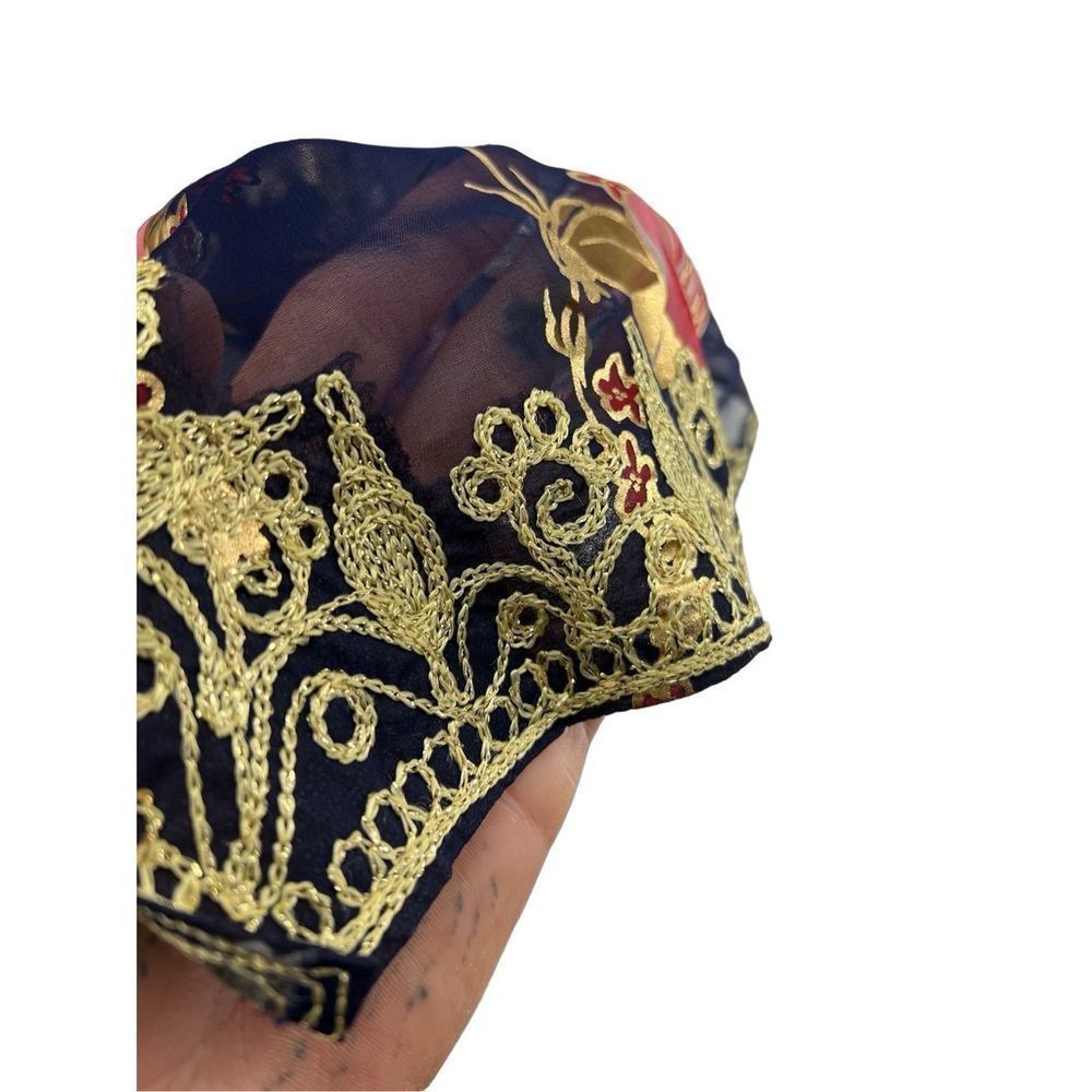 2 Piece Indian Outfit Sheer Robe & Dress Blue and Gold Floral Embroidery Tunic - Picture 10 of 14